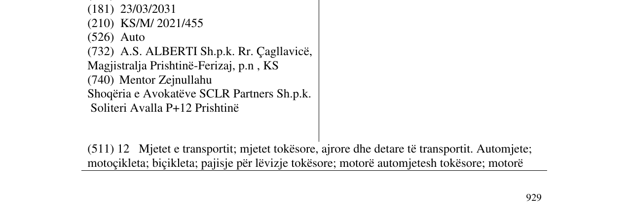 Zëri i markës Auto Alberti në buletin