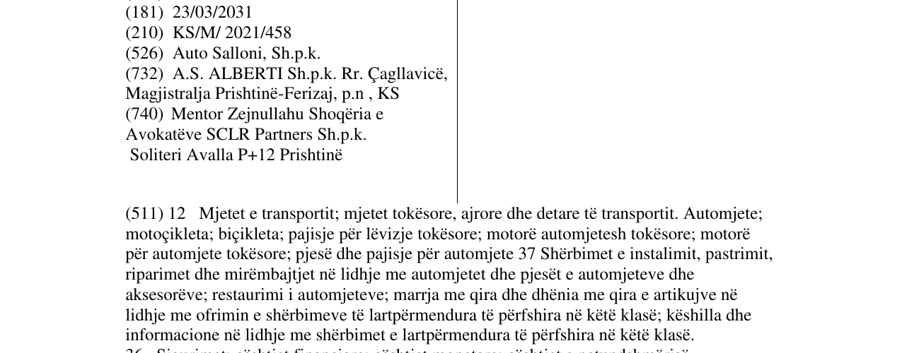 Zëri i markës Auto Salloni ALBERTI Sh.p.k. në buletin