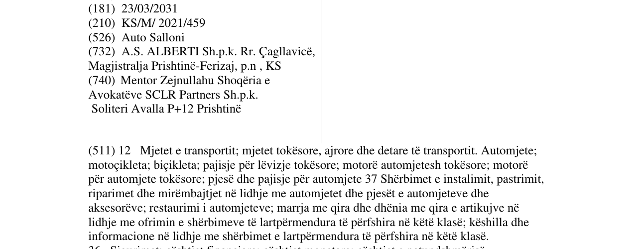 Zëri i markës Auto Salloni ALBERTI në buletin