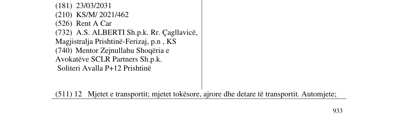 Zëri i markës Rent A Car Alberti në buletin