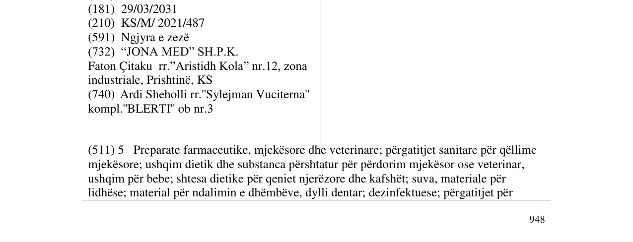 Zëri i markës JONA MED në buletin