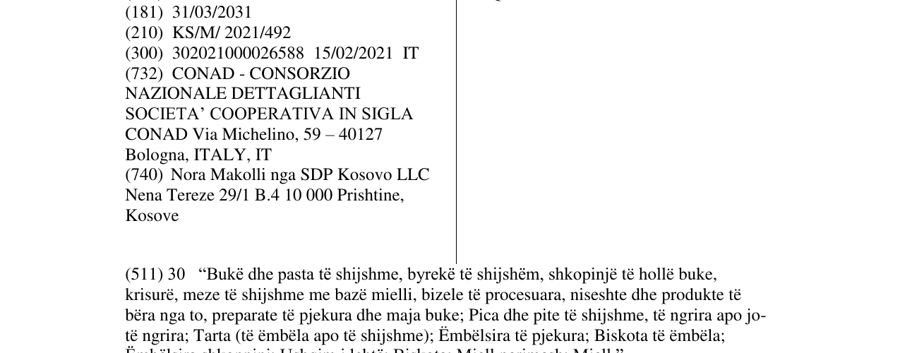 Zëri i markës CONAD PROFUMO DI FORNO ACQUA E CEREALI në buletin