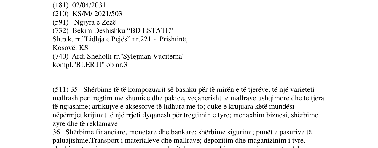 Zëri i markës BD ESTATE në buletin