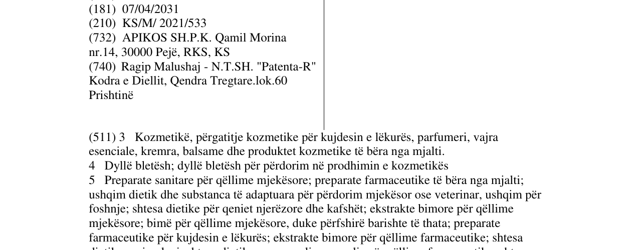 Zëri i markës Api Cream në buletin