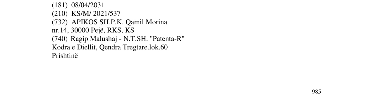 Zëri i markës Apinaturavit në buletin