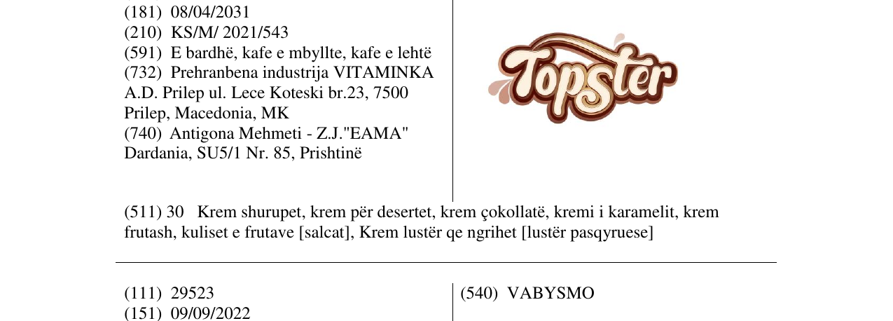 Zëri i markës TOPSTER në buletin