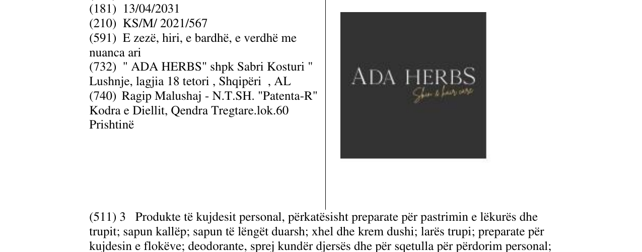 Zëri i markës ADA HERBS në buletin