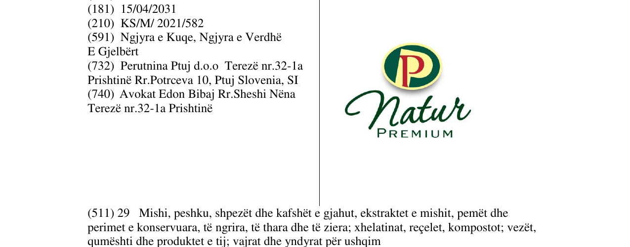 Zëri i markës P natur premium në buletin