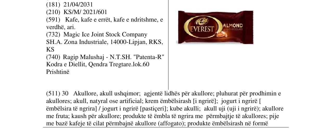 Zëri i markës magic everest almond në buletin