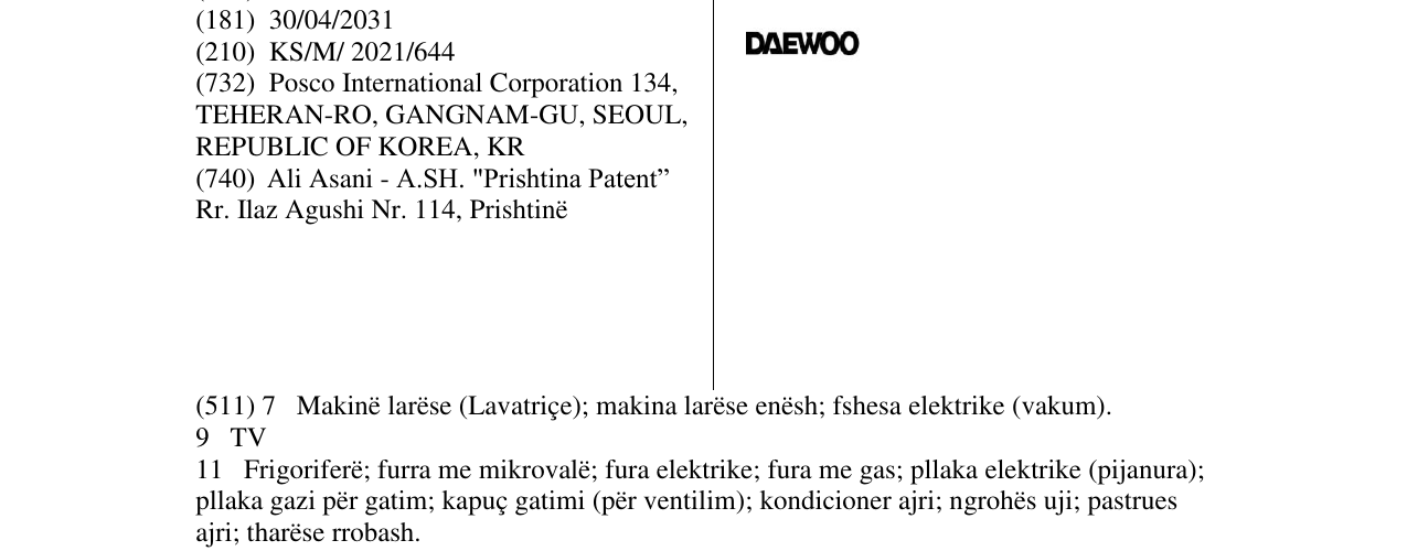 Zëri i markës DAEWOO në buletin