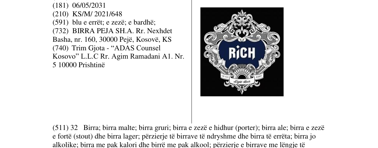 Zëri i markës Rich në buletin