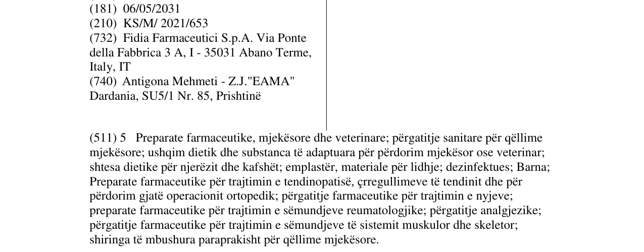 Zëri i markës HYALOTEND në buletin