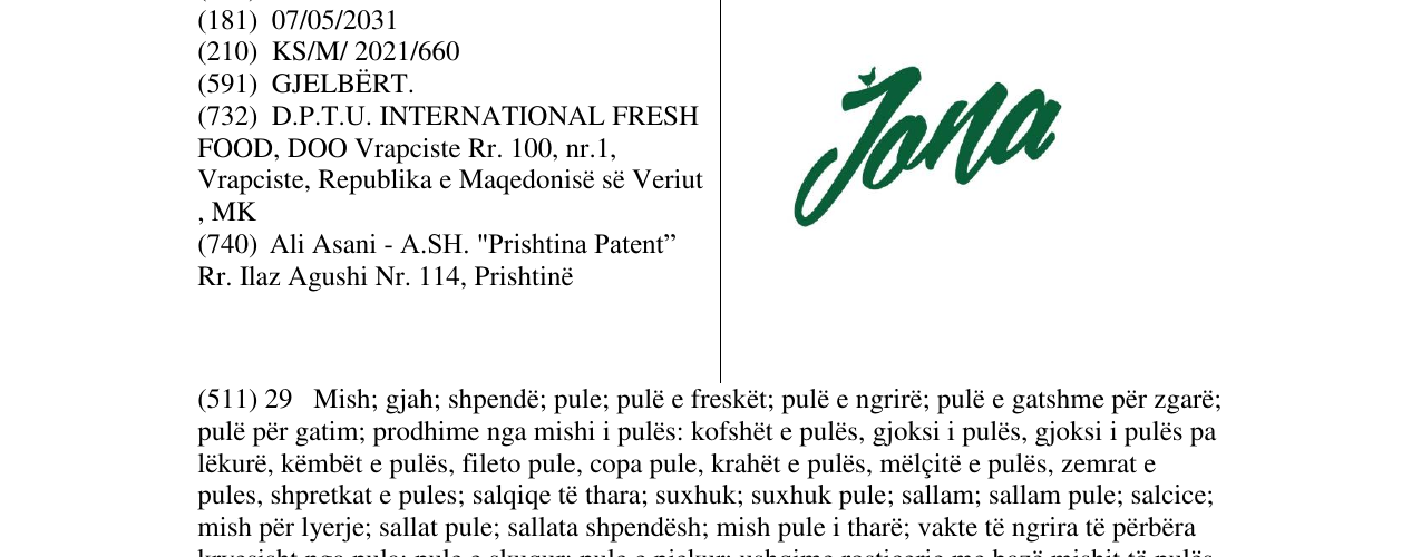 Zëri i markës Jona në buletin