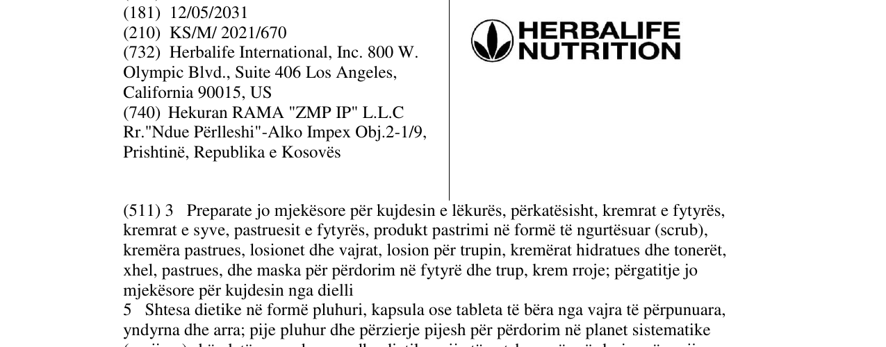 Zëri i markës HERBALIFE NUTRITION në buletin