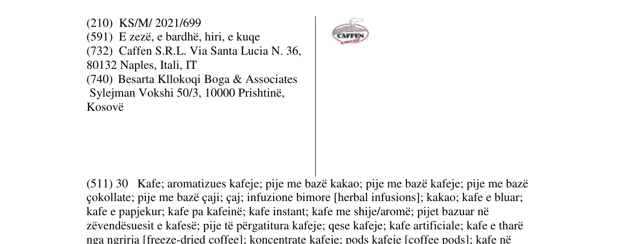 Zëri i markës CAFFEN në buletin