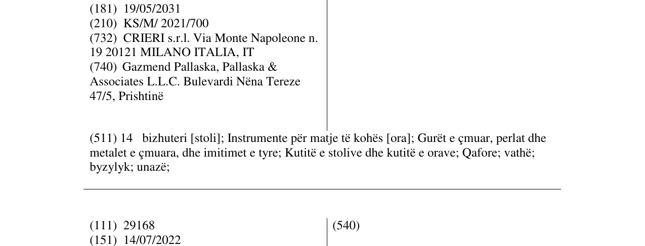 Zëri i markës CRIERI në buletin