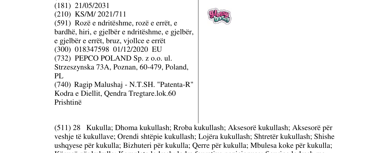 glossy bossy markasının bültendeki kaydı