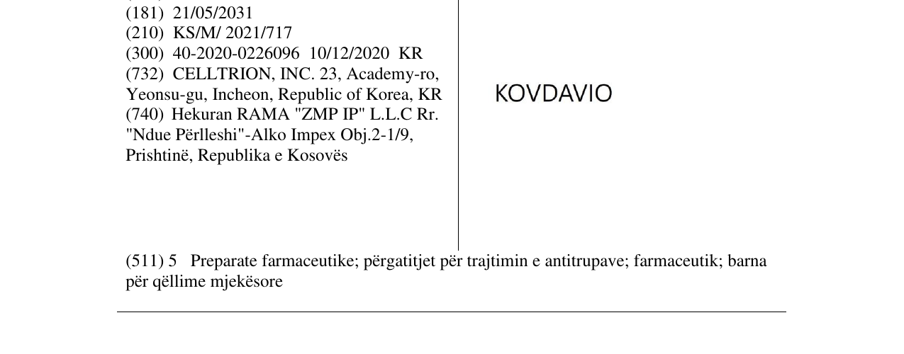 Zëri i markës KOVDAVIO në buletin