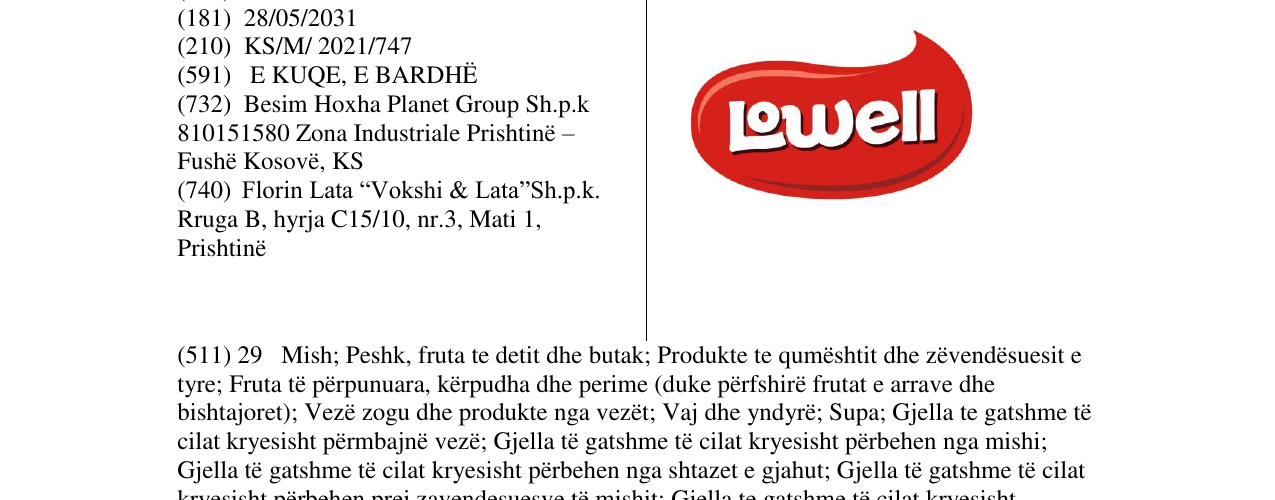 Zëri i markës LOWELL në buletin