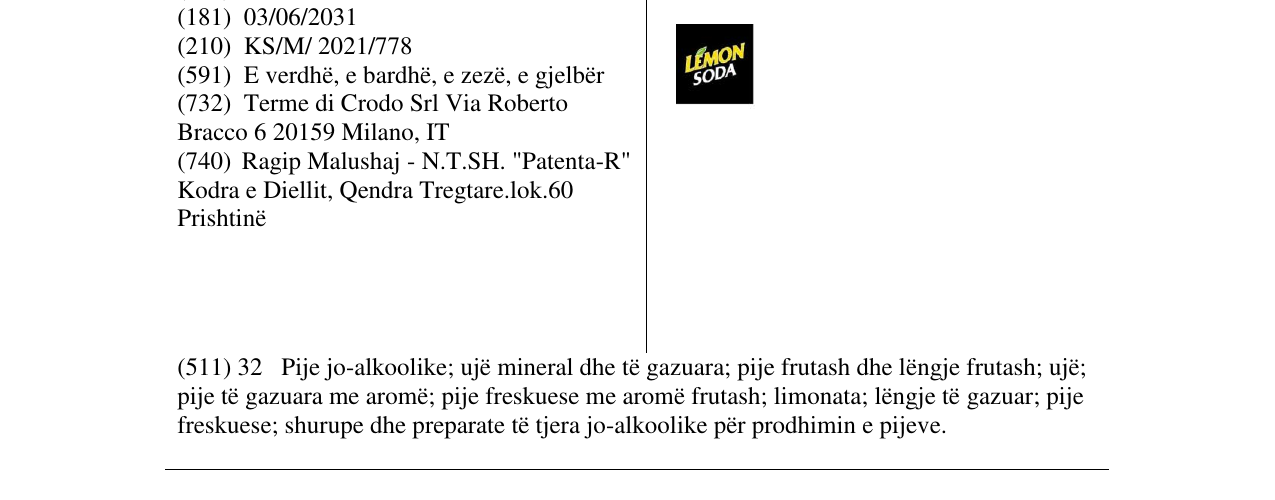 Zëri i markës LEMON SODA në buletin