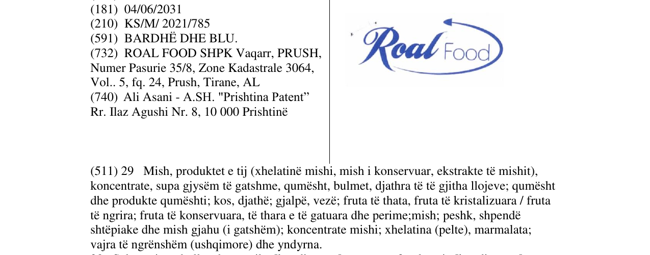 Zëri i markës roal food në buletin