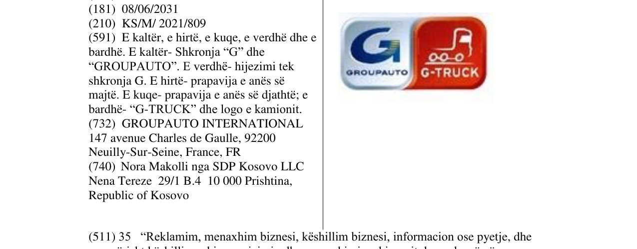 Zëri i markës GROUP AUTO G TRUCK në buletin