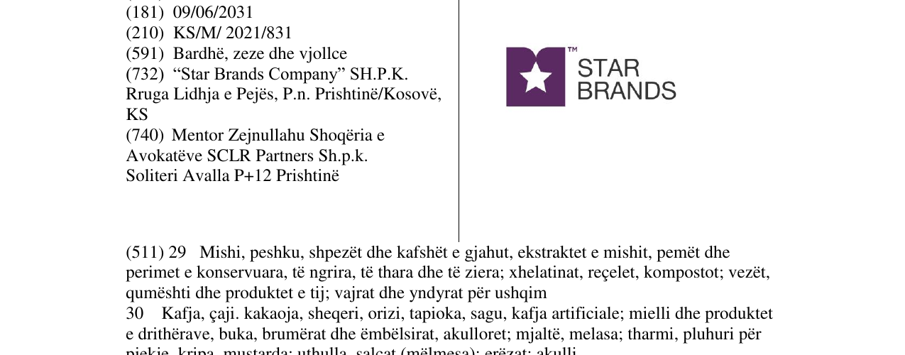 Zëri i markës STAR BRANDS në buletin