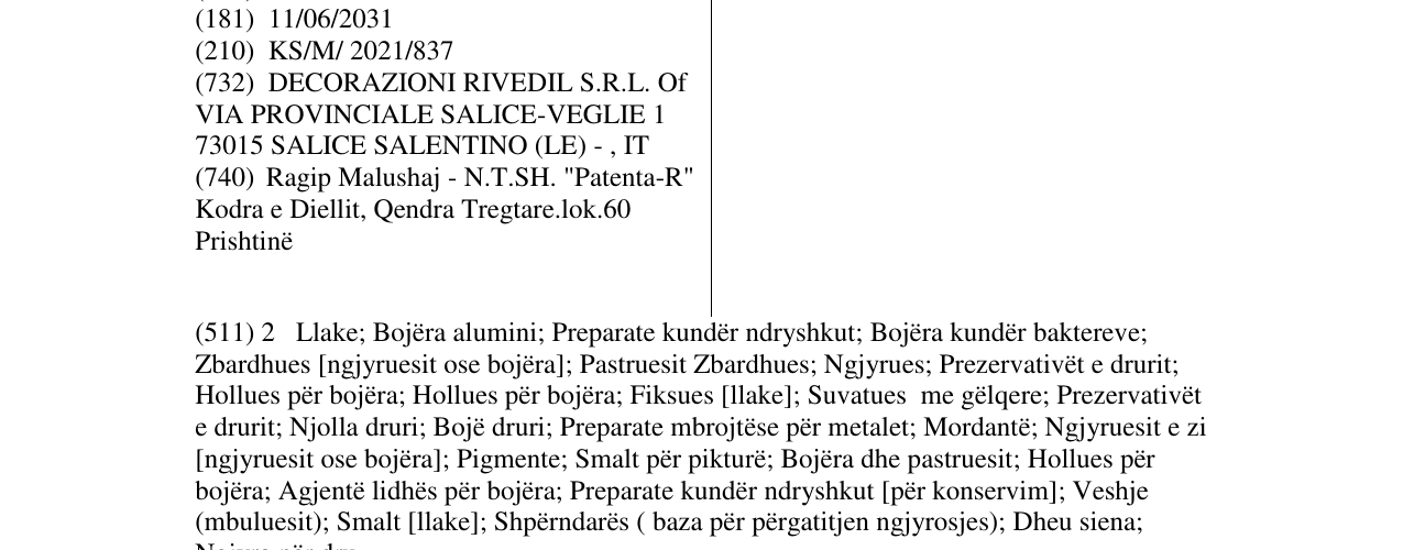 Zëri i markës RIVEDIL në buletin