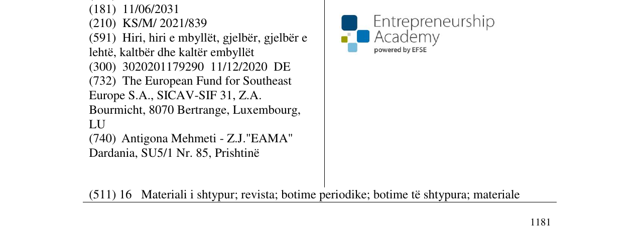 Zëri i markës ENTERPRENEURSHIP ACADEMY në buletin