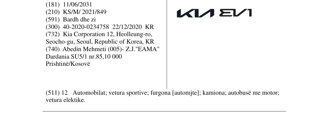 Zëri i markës KIAEV1 në buletin