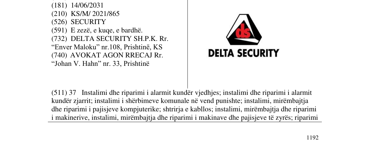 Zëri i markës DELTA SECURITY në buletin