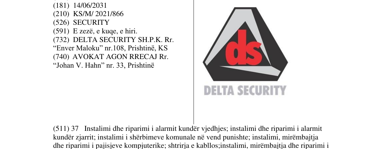 Zëri i markës DELTA SECURITY në buletin