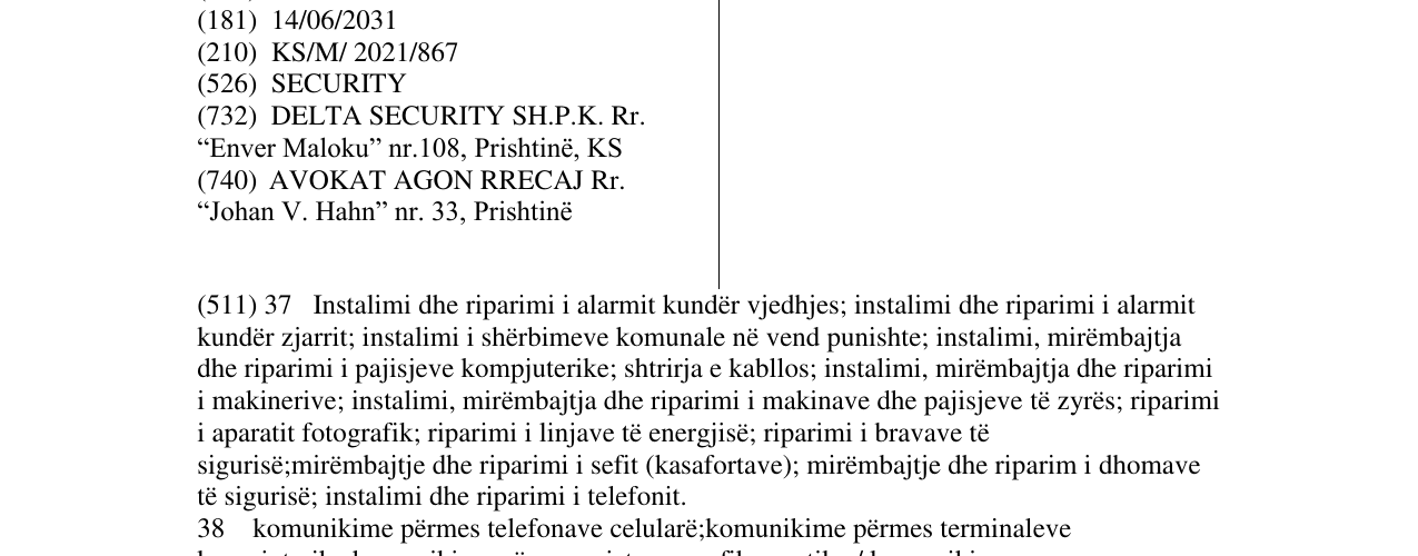 Zëri i markës DELTA SECURITY në buletin