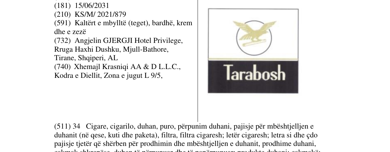 Zëri i markës Tarbosh në buletin