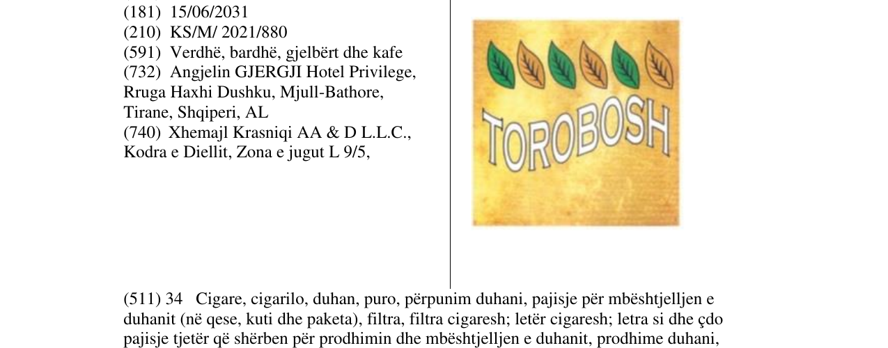 Zëri i markës TOROBOSH në buletin