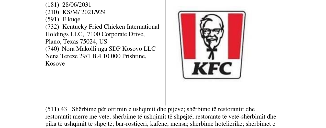 Zëri i markës KFC në buletin
