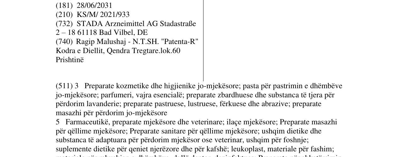 Zëri i markës SYNTHOLKINE në buletin