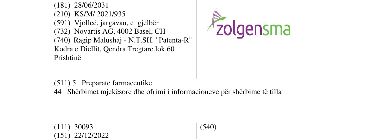 Zëri i markës ZOLGENSMA në buletin