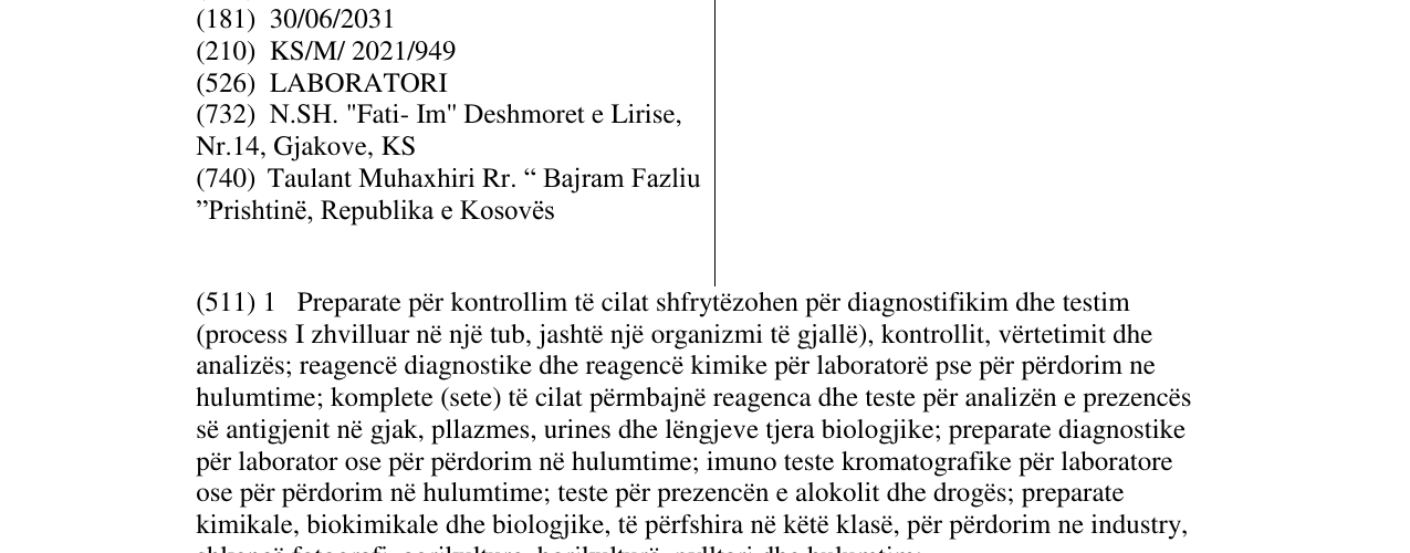 Zëri i markës LABORATORI FATI IM në buletin