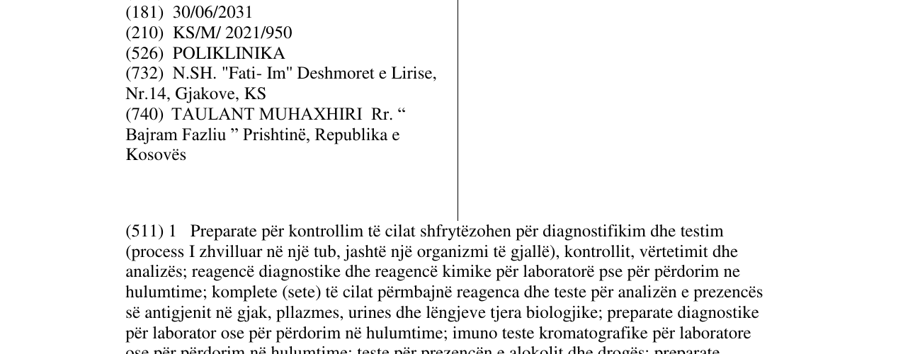 Zëri i markës POLIKLINIKA FATI IM në buletin