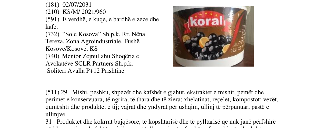Zëri i markës KORAL në buletin