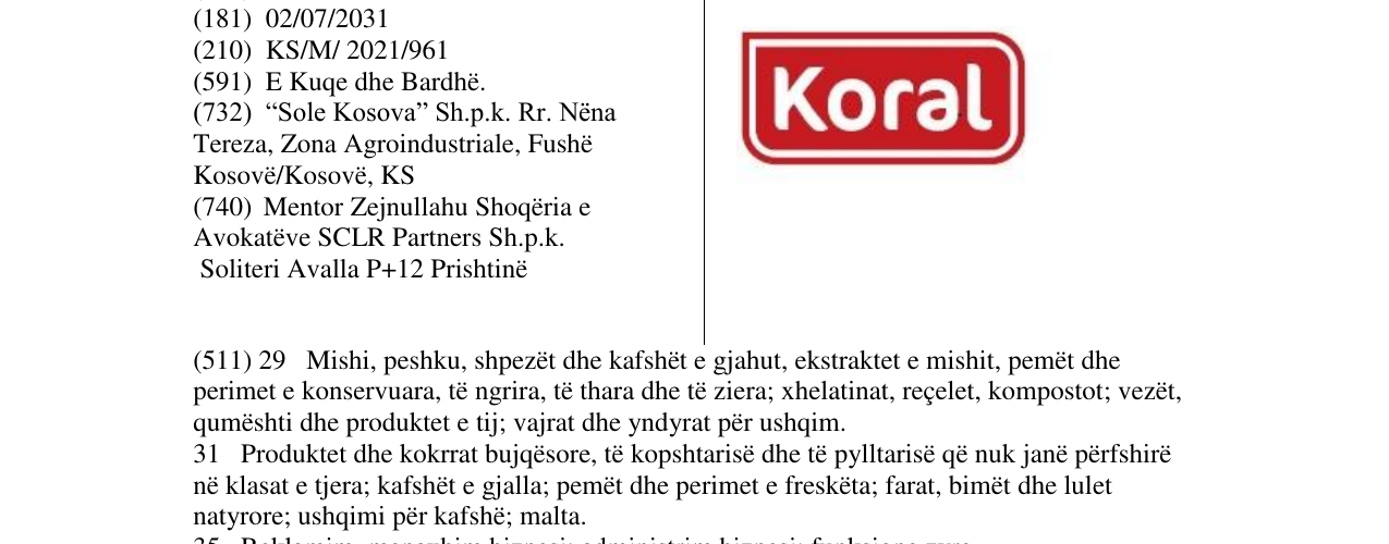 Zëri i markës KORAL në buletin