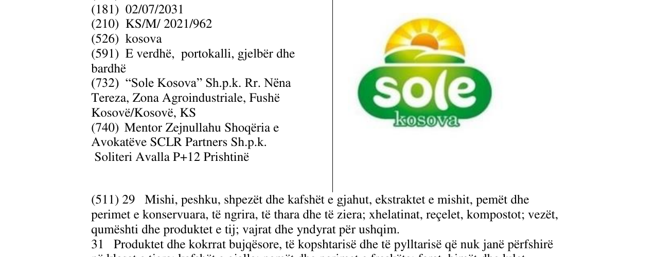 Zëri i markës SOLE KOSOVA në buletin