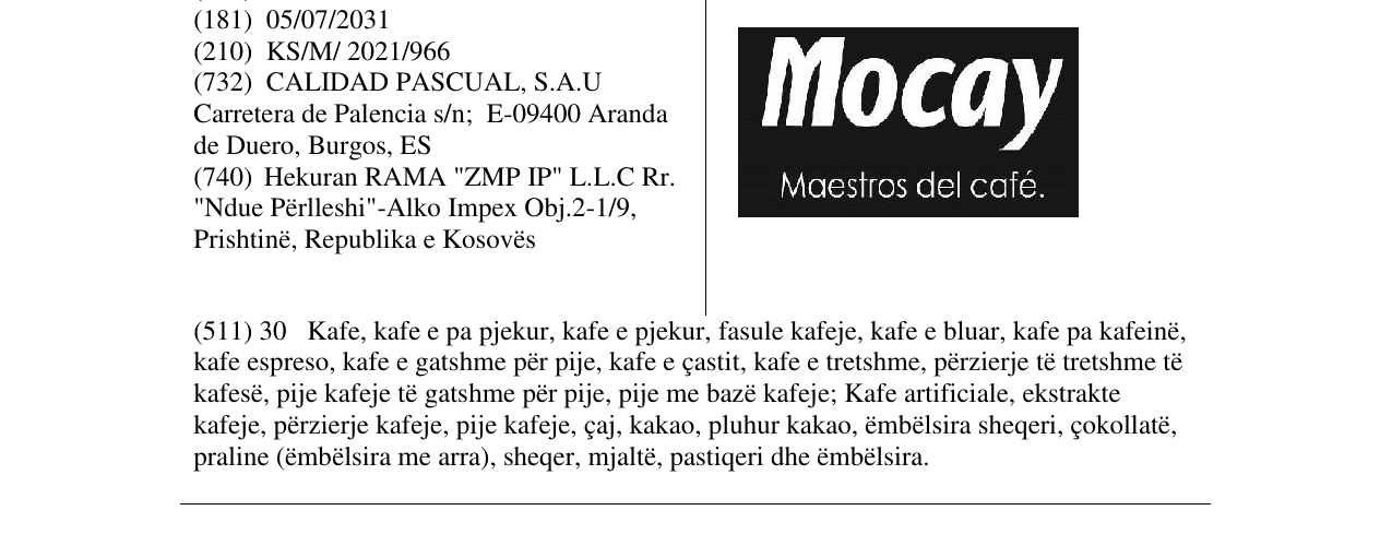 Zëri i markës MONCAY në buletin
