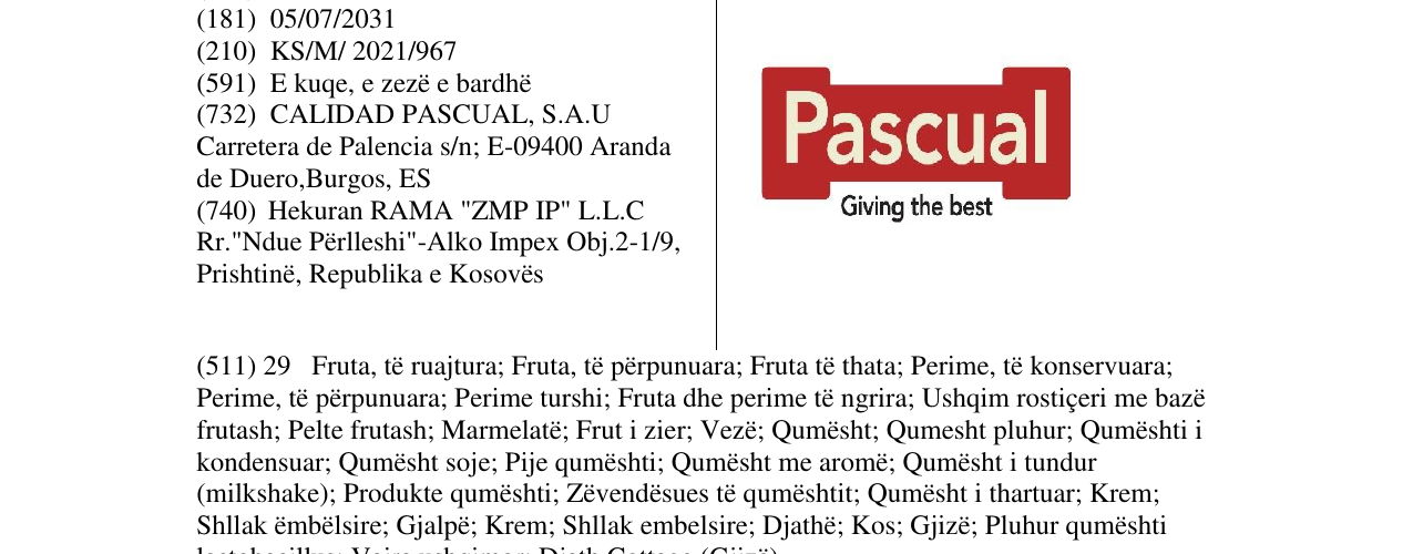 Zëri i markës PASCUAL në buletin