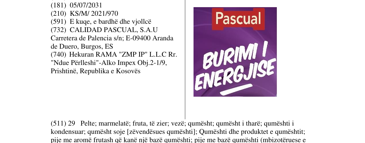 Zëri i markës PASCUAL në buletin