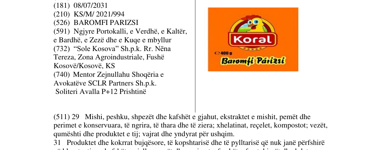 Zëri i markës KORAL në buletin