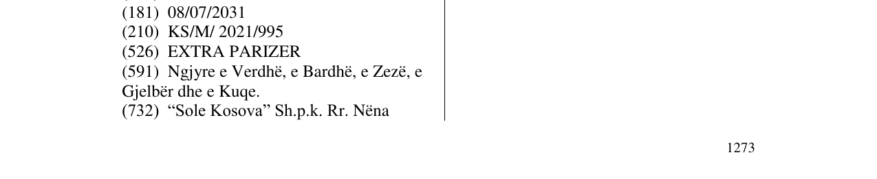 Zëri i markës KORAL EXTRA PARIZER në buletin