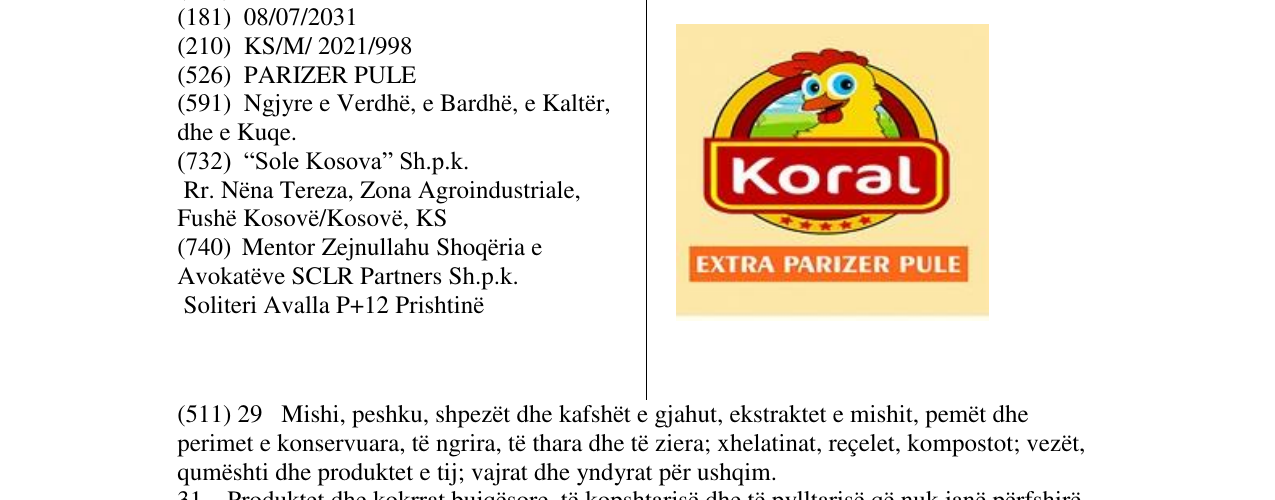 Zëri i markës KORAL në buletin