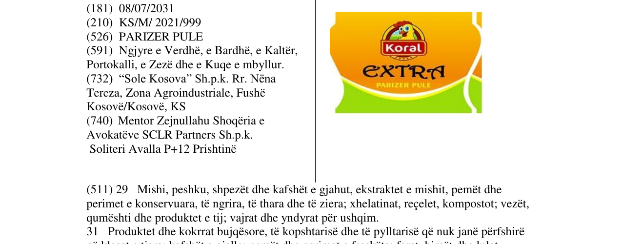 Zëri i markës EXTRA PARIZER PULE në buletin
